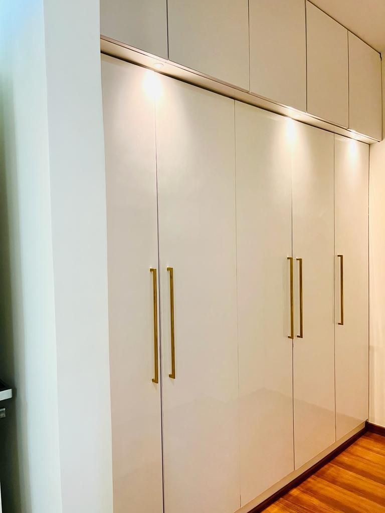 Premium white wardrobe with gold handles, Bellandur Bangalore