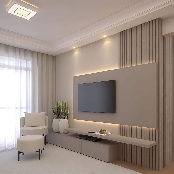 TV unit with wood slats minimal design