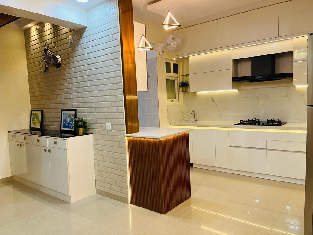 Modular kitchen with marble backsplash Bangalore