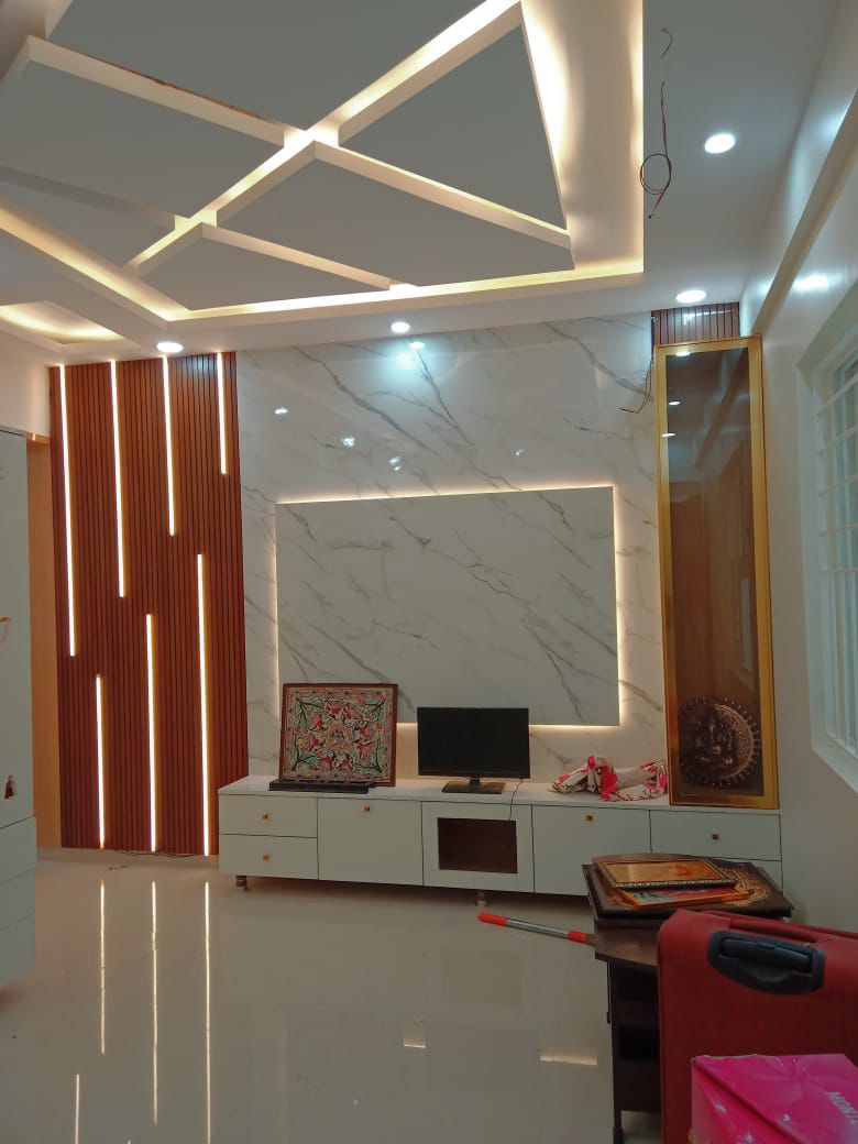 False ceiling and marble TV wall