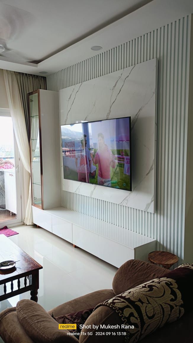 Marble + Slat TV Wall — Hebbal Bangalore